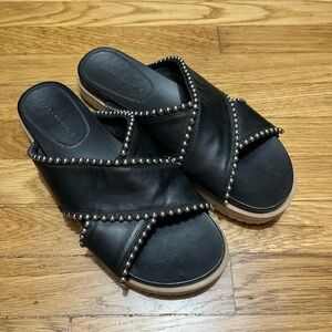 Zara Black Studded Leather Slide Sandals